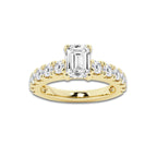 2.00 ctw Emerald Lab-Grown Diamond Split-Prong Set Side Stone Engagement Ring in 14K Yellow Gold for Women | Colorless E, VS1 Clarity, IGI Certified 1.00 ct Center Diamond