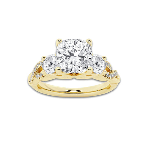 1.98 ctw Cushion Lab-Grown Diamond Side Stone Engagement Ring in 14K Yellow Gold for Women | Colorless E, VS1 Clarity, IGI Certified 1.50 ct Center Diamond
