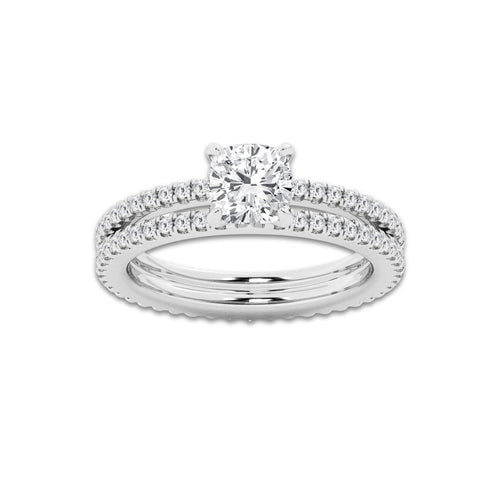 1.69 ctw Cushion Lab-Grown Diamond Double Row Diamond Engagement Ring in 14K White Gold for Women | Colorless D, VVS1 Clarity, IGI Certified 1.00 ct Center Diamond