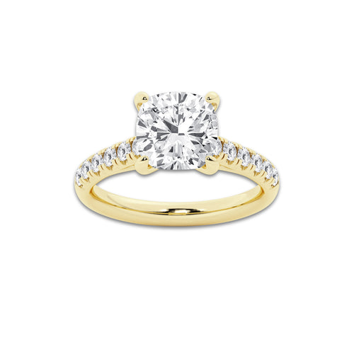 3.40 ctw Cushion Lab-Grown Diamond Pave Engagement Ring in 14K Yellow Gold for Women | E Color, VS1 Clarity, IGI Certified 3.00 ct Center Diamond