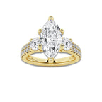 1.75 ctw Marquise Lab-Grown Diamond Three Stone Double Row Engagement Ring in 14K Yellow Gold for Women | E Color, VS1 Clarity, IGI Certified 1.00 ct Center Diamond