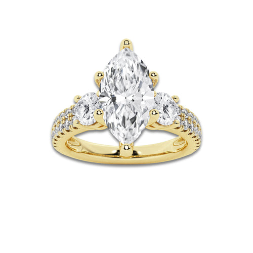 1.75 ctw Marquise Lab-Grown Diamond Three Stone Double Row Engagement Ring in 14K Yellow Gold for Women | E Color, VS1 Clarity, IGI Certified 1.00 ct Center Diamond