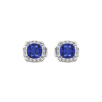 7.0x7.0 mm Cushion Cut Created Sapphire and 1/3 ctw Round Lab Grown Diamond Shadow Halo Stud Earrings Platinum