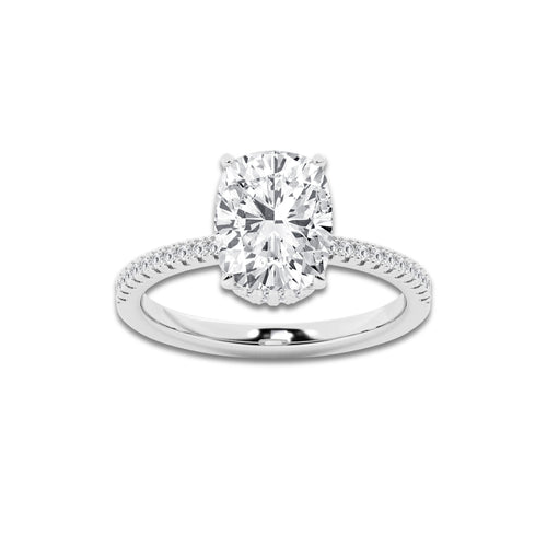 3 1/5 ctw Elongated Cushion Lab Grown Diamond Hidden Halo Engagement Ring Platinum, E, VS1 | 3 ct Center