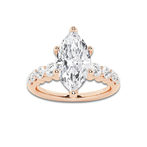 2.04 ctw Marquise Lab-Grown Diamond Side Stone Engagement Ring in 14K Rose Gold for Women | Colorless D, VVS1 Clarity, IGI Certified 1.50 Ct Center Diamond