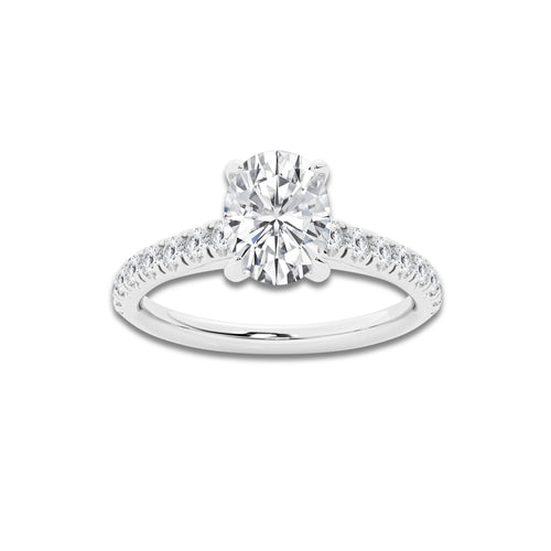1.39 ctw Oval Lab-Grown Diamond Pave Engagement Ring in 14K White Gold for Women | D Color, VVS1 Clarity, IGI Certified 1.00 ct Center Diamond