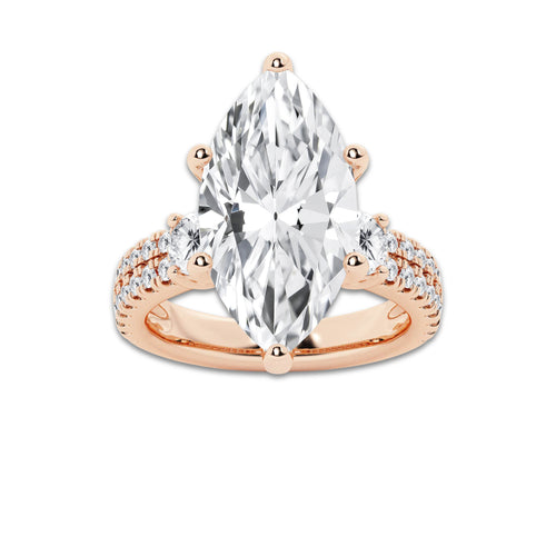 8.96 ctw Marquise Lab-Grown Diamond Three Stone Double Row Engagement Ring in 14K Rose Gold for Women | D Color, VVS1 Clarity, IGI Certified 8.00 ct Center Diamond