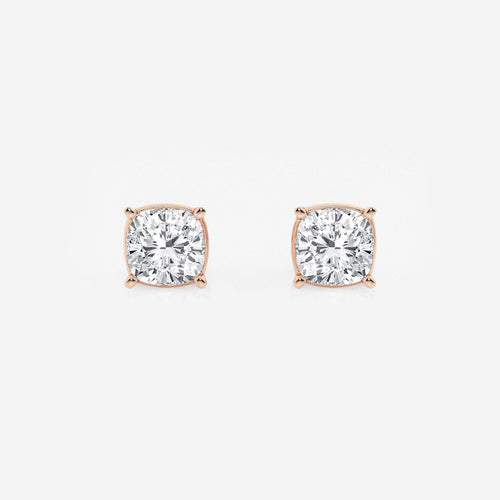 1 1/2 ctw Cushion Lab Grown Diamond Solitaire Stud Earrings 14K Rose Gold, E, VS1