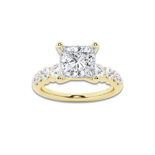 2.54 ctw Princess Lab-Grown Diamond Side Stone Engagement Ring in 14K Yellow Gold for Women | Colorless E, VS1 Clarity, IGI Certified 2.00 Ct Center Diamond