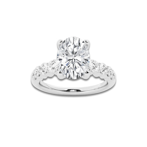 2.54 ctw Oval Lab-Grown Diamond Side Stone Engagement Ring in Platinum for Women | Colorless E, VS1 Clarity, IGI Certified 2.00 Ct Center Diamond