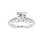 1.91 ctw Princess Lab-Grown Diamond Pave Engagement Ring in Platinum for Women | E Color, VS1 Clarity, IGI Certified 1.50 ct Center Diamond