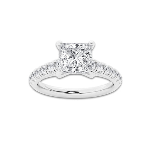 1.91 ctw Princess Lab-Grown Diamond Pave Engagement Ring in Platinum for Women | E Color, VS1 Clarity, IGI Certified 1.50 ct Center Diamond