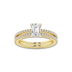 1.69 ctw Emerald Lab-Grown Diamond Double Row Diamond Engagement Ring in 14K Yellow Gold for Women | Colorless E, VS1 Clarity, IGI Certified 1.00 ct Center Diamond