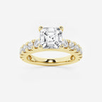 3.00 ctw Asscher Lab-Grown Diamond Split-Prong Set Side Stone Engagement Ring in 14K Yellow Gold for Women | Colorless E, VS1 Clarity, IGI Certified 2.00 ct Center Diamond