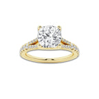 1.83 ctw Cushion Lab-Grown Diamond Split Shank Side Stone Engagement Ring in 14K Yellow Gold for Women | Colorless E, VS1 Clarity, IGI Certified 1.50 ct Center Diamond