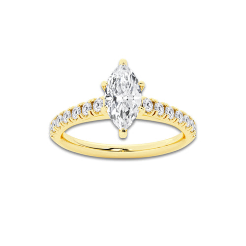 0.89 ctw Marquise Lab-Grown Diamond Pave Engagement Ring in 14K Yellow Gold for Women | E Color, VS1 Clarity, IGI Certified 0.50 ct Center Diamond