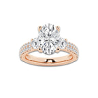 4.00 ctw Oval Lab-Grown Diamond Three Stone Double Row Engagement Ring in 14K Rose Gold for Women | E Color, VS1 Clarity, IGI Certified 3.00 ct Center Diamond
