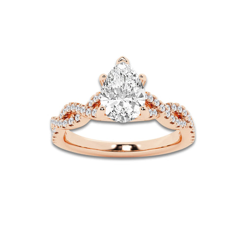 1.25 ctw Pear Lab-Grown Diamond Twisted Shank Engagement Ring in 14K Rose Gold for Women | D Color, VVS1 Clarity, IGI Certified 1.00 ct Center Diamond