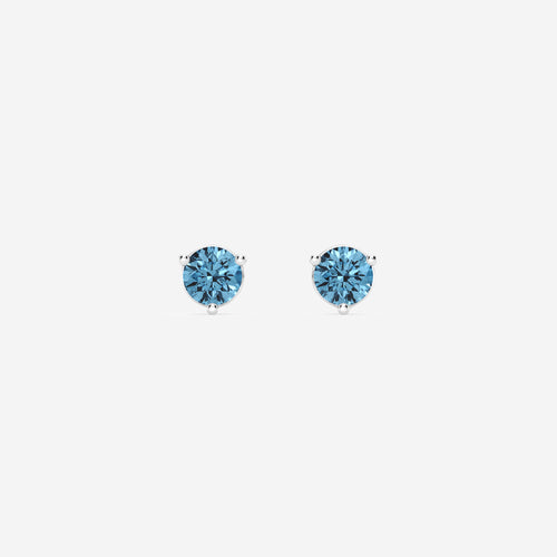 1 ctw Round Lab Grown Diamond Three Prong Fancy Blue Stud Earrings Sterling Silver