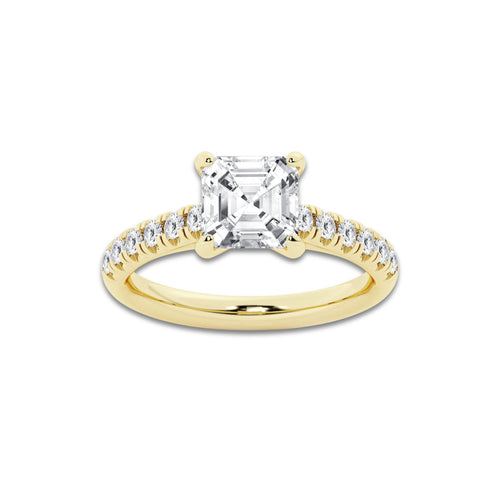 2.41 ctw Asscher Lab-Grown Diamond Pave Engagement Ring in 14K Yellow Gold for Women | D Color, VVS1 Clarity, IGI Certified 2.00 ct Center Diamond