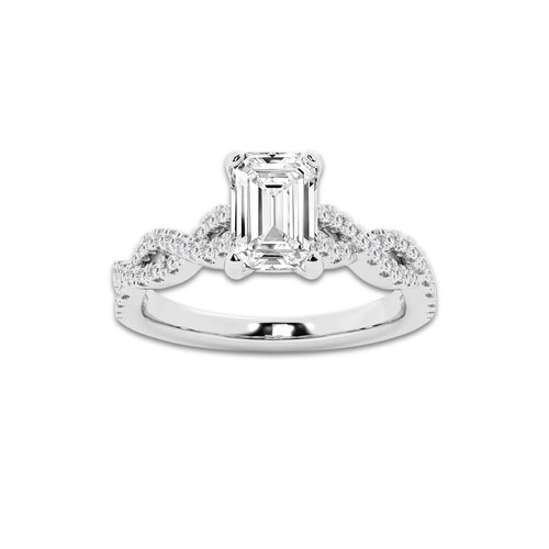 1.00 ctw Emerald Lab-Grown Diamond Twisted Shank Engagement Ring in Platinum for Women | E Color, VS1 Clarity, Not Certified 0.75 ct Center Diamond