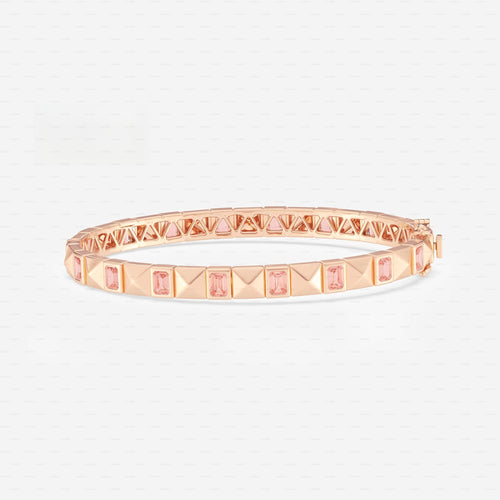 4 1/6 ctw Fancy Pink Emerald Lab Grown Diamond Bangle Bracelet 7.5 Inches - 18K Rose Gold Plated Vermeil 18K Rose Vermeil