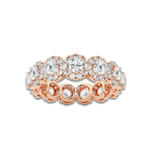 Luisa 3 ctw Halo Round Lab Grown Diamond Eternity Band - 6mm Width 14K Rose Gold, DE, VS1