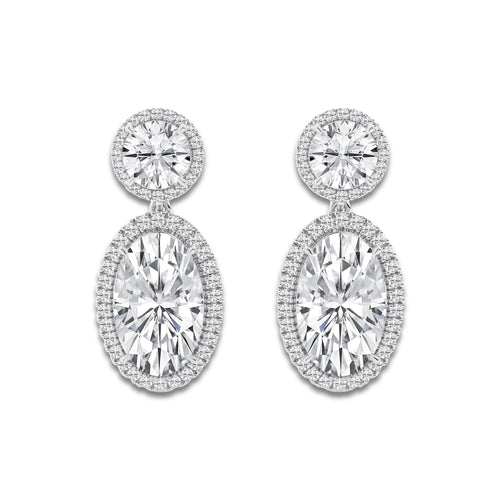 7 ctw Oval Lab Grown Diamond Drop Earrings 14K White Gold, DE, VS1
