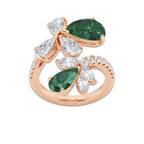 Ballet 11.48x7.06 mm and 8.5x5.6 mm Pear Shaped Created Emerald with 2 1/6 ctw Mixed Lab Grown Diamond Bypass Ring 14K Rose Gold