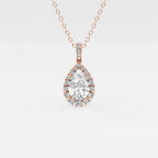 2 1/4 ctw Pear Lab Grown Diamond Halo Pendant with Adjustable Chain 18K Rose Gold, E, VS1 | IGI Certified, 2 ct Center