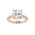 3.28 ctw Round Lab-Grown Diamond Hidden Halo Side Stone Engagement Ring in 18K Rose Gold for Women | Colorless E, VS1 Clarity, IGI Certified 3.00 ct Center Diamond