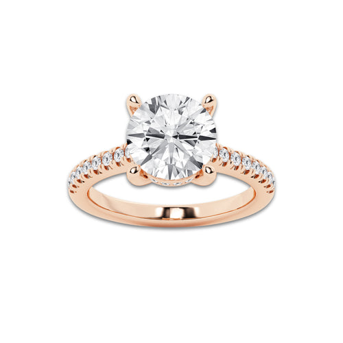 3.28 ctw Round Lab-Grown Diamond Hidden Halo Side Stone Engagement Ring in 18K Rose Gold for Women | Colorless E, VS1 Clarity, IGI Certified 3.00 ct Center Diamond