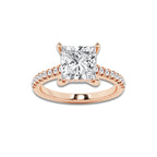 3.30 ctw Princess Lab-Grown Diamond Hidden Halo Side Stone Engagement Ring in 18K Rose Gold for Women | Colorless E, VS1 Clarity, IGI Certified 3.00 ct Center Diamond