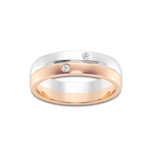 Round Lab Grown Diamond Double Burnished Wedding Band 14K Two-Tone White & Rose Gold, DE, VS1