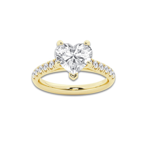 2.90 ctw Heart Lab-Grown Diamond Pave Engagement Ring in 14K Yellow Gold for Women | E Color, VS1 Clarity, IGI Certified 2.50 ct Center Diamond