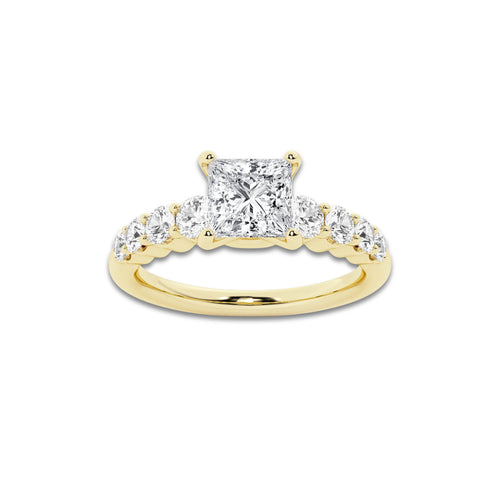 1.54 ctw Princess Lab-Grown Diamond Side Stone Engagement Ring in 14K Yellow Gold for Women | Colorless D, VVS1 Clarity, IGI Certified 1.00 Ct Center Diamond