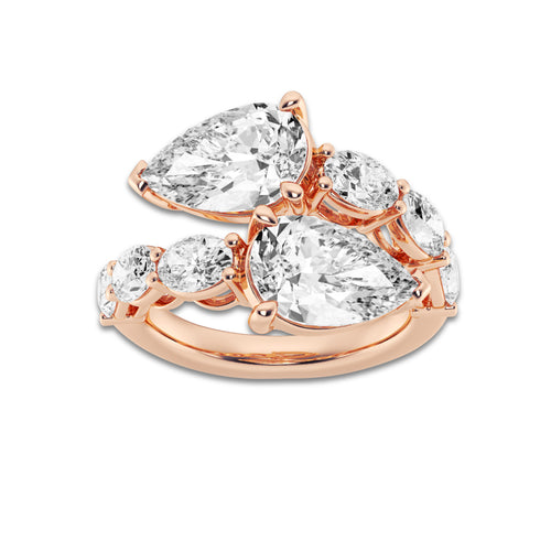 Melody 7 3/4 ctw Pear and Oval Lab Grown Diamond Bypass Ring 18K Rose Gold, E, VS1 | IGI Certified
