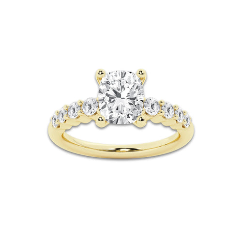 2.52 ctw Elongated Cushion Lab-Grown Diamond Side Stone Engagement Ring in 14K Yellow Gold for Women | Colorless D, VVS1 Clarity, IGI Certified 2.00 Ct Center Diamond