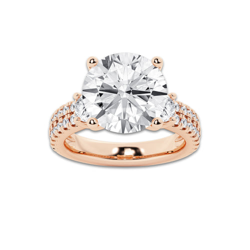 7.96 ctw Round Lab-Grown Diamond Three Stone Double Row Engagement Ring in 14K Rose Gold for Women | D Color, VVS1 Clarity, IGI Certified 7.00 ct Center Diamond
