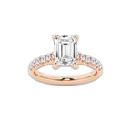 2.90 ctw Emerald Lab-Grown Diamond Pave Engagement Ring in 14K Rose Gold for Women | D Color, VVS1 Clarity, IGI Certified 2.50 ct Center Diamond