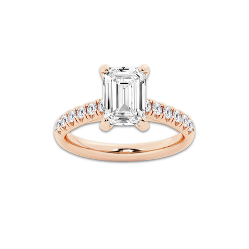 2.90 ctw Emerald Lab-Grown Diamond Pave Engagement Ring in 14K Rose Gold for Women | D Color, VVS1 Clarity, IGI Certified 2.50 ct Center Diamond