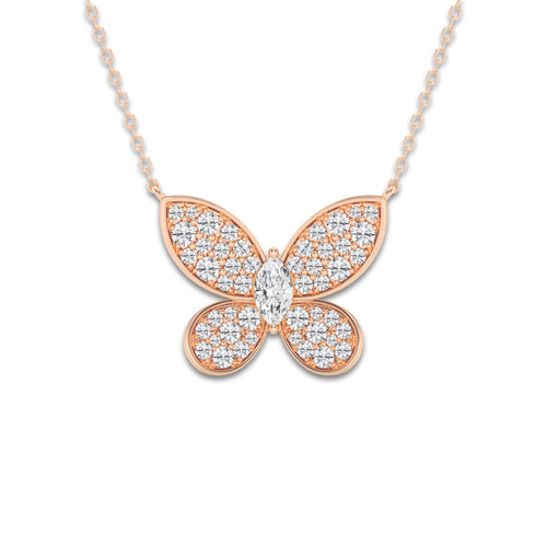 1 ctw Marquise Lab Grown Diamond Petite Pave Butterfly Pendant 14K Rose Gold, DE, VS1 | 1/4 ct Center