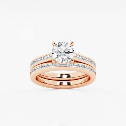 Synergy 2 1/4 ctw Round Lab Grown Diamond Baguette and Princess Side Stone Bridal Set 14K Rose Gold, E, VS1 | IGI Certified, 1 1/2 ct Center