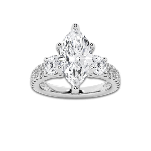 1.50 ctw Marquise Lab-Grown Diamond Three Stone Double Row Engagement Ring in 14K White Gold for Women | E Color, VS1 Clarity, IGI Certified 0.75 ct Center Diamond