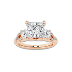1.98 ctw Princess Lab-Grown Diamond Side Stone Engagement Ring in 14K Rose Gold for Women | Colorless D, VVS1 Clarity, IGI Certified 1.50 ct Center Diamond