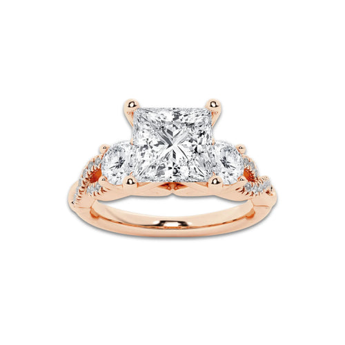 1.98 ctw Princess Lab-Grown Diamond Side Stone Engagement Ring in 14K Rose Gold for Women | Colorless D, VVS1 Clarity, IGI Certified 1.50 ct Center Diamond