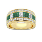 Bongo 4.90mm & 5.10mm Princess Cut Created Emerald and Emerald & Round Lab Grown Diamond Band 14K Yellow Gold, DE, VS1