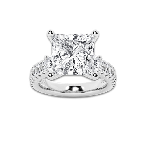 8.96 ctw Princess Lab-Grown Diamond Three Stone Double Row Engagement Ring in 14K White Gold for Women | D Color, VVS1 Clarity, IGI Certified 8.00 ct Center Diamond