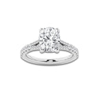 3.32 ctw Elongated Cushion Lab-Grown Diamond Split Shank Side Stone Engagement Ring in Platinum for Women | Colorless E, VS1 Clarity, IGI Certified 3.00 ct Center Diamond