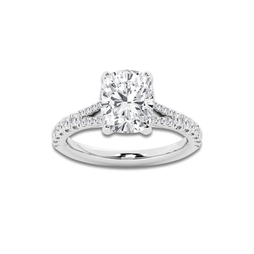 3.32 ctw Elongated Cushion Lab-Grown Diamond Split Shank Side Stone Engagement Ring in Platinum for Women | Colorless E, VS1 Clarity, IGI Certified 3.00 ct Center Diamond
